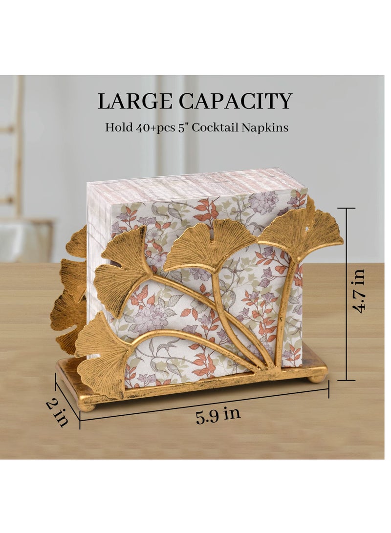 Excefore حامل المناديل، حامل مناديل حديث بتصميم ورقة الجنكة، 40 قطعة ومناديل كوكتيل بحجم 5 إنش، سطح المطبخ، زينة طاولة الطعام، طاولة بار القهوة، طاولة الحفلات، لون نحاسي - Image 4