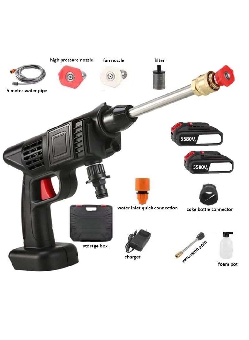 21V High-Pressure Car Washing Water Gun with Tool Box 2 Batteries & 5-Meter Hose Black - Image 1