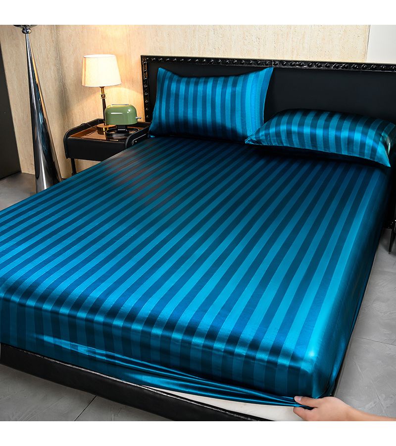 1pc Satin Stripe Fitted Sheet 35.43 by 78.74 Inch Pink Mattress Protector Machine Washable Polyester Soft Comfortable Bedding For Bedroom Home Hotel - Image 4