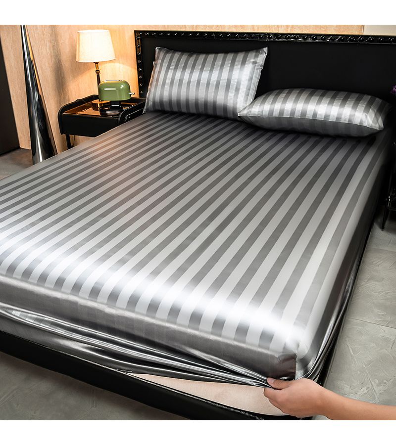 1pc Satin Stripe Fitted Sheet 35.43 by 78.74 Inch Pink Mattress Protector Machine Washable Polyester Soft Comfortable Bedding For Bedroom Home Hotel - Image 5