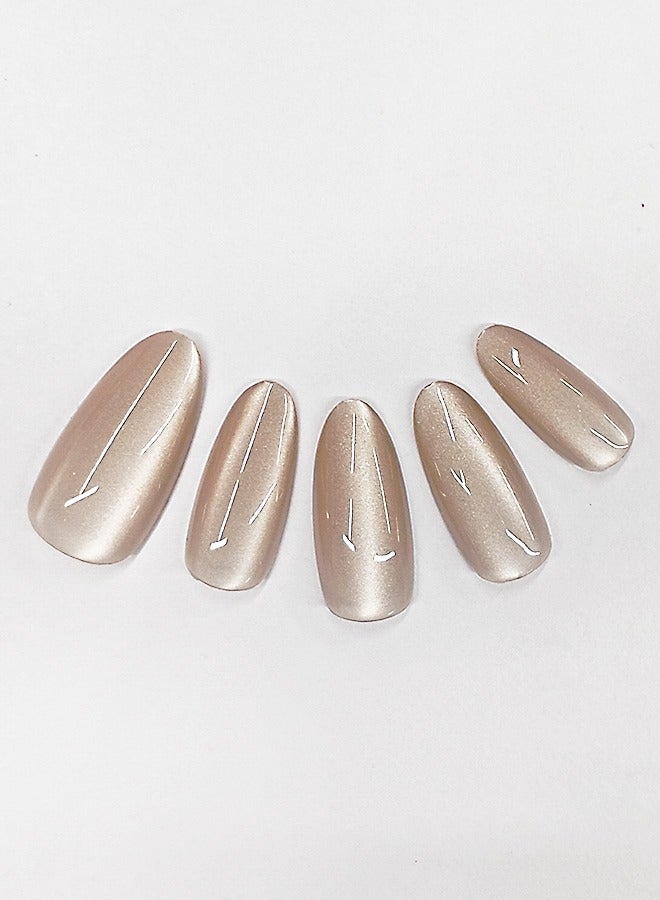 NIBEMINENT 30 قطعة من الأظافر المزيفة، اضغط على الأظافر في الصندوق، متوسطة الطول على شكل لوز متدرج بلون وردي فاتح، فن أظافر لامع، عين القطة، رقعة أظافر مزيفة - Image 2