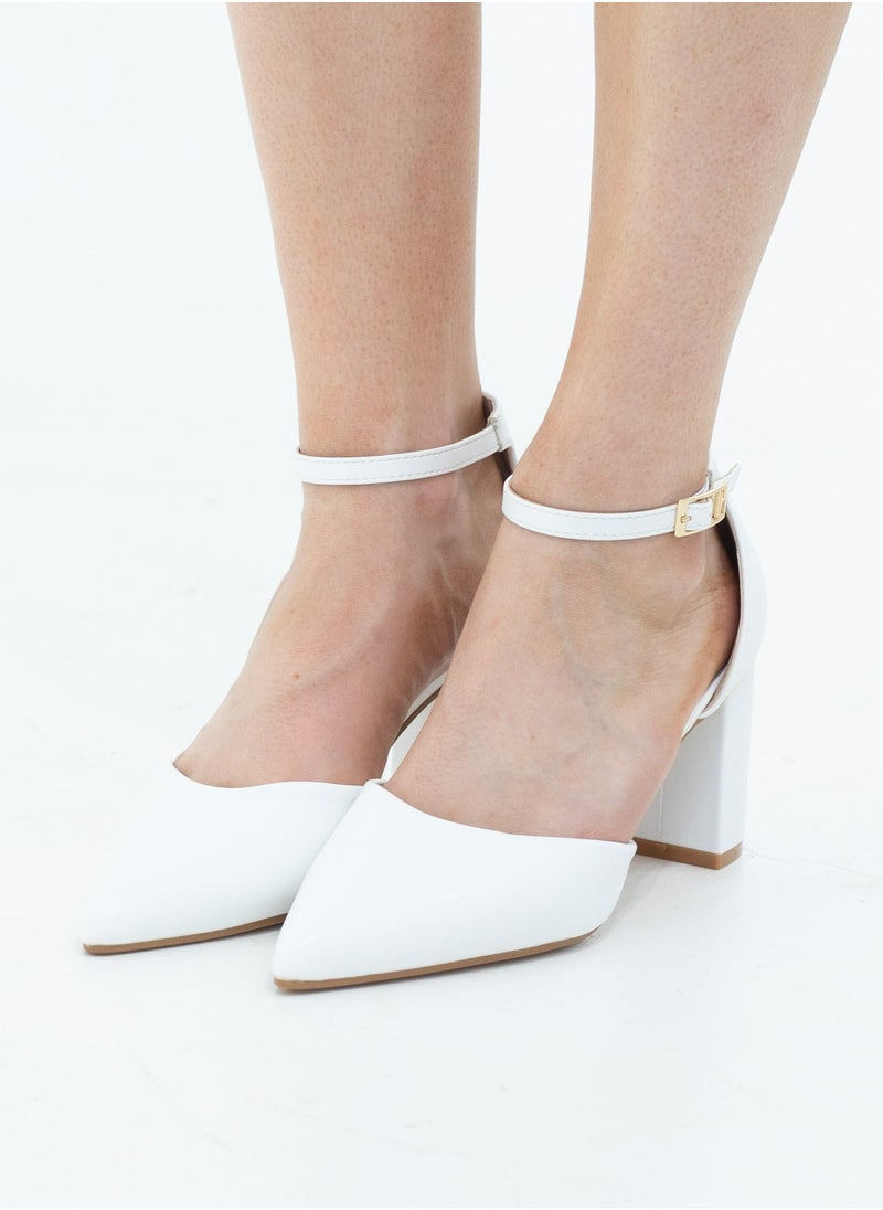 LAMARAPARIS - Chandri open waist pointy on 8cm block heel PU white - Image 1
