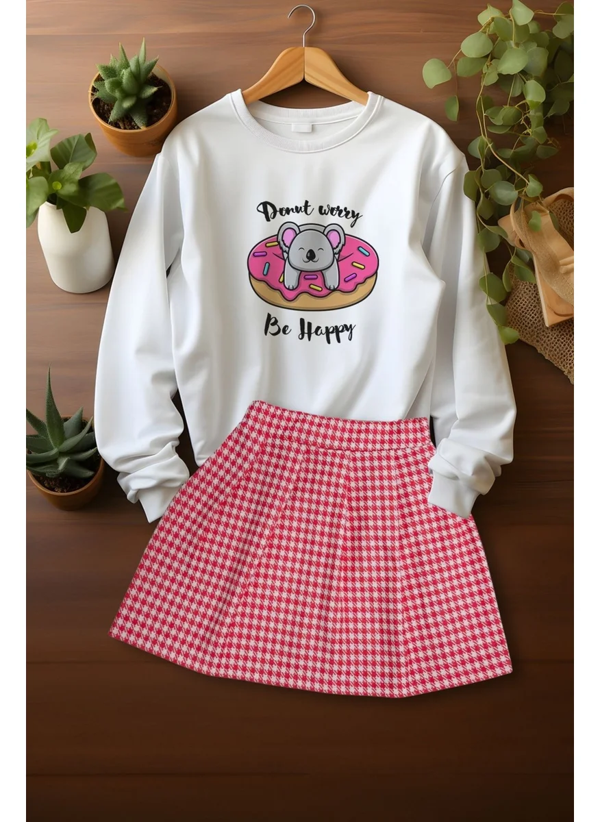 Ada Bebek Çocuk Ada Baby Child Style Sweat Plaid Skirt Top and Bottom Set