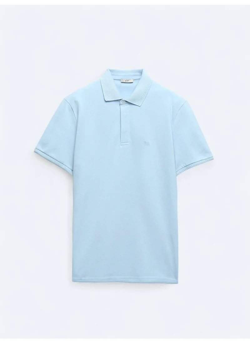 Kip Blue Plain Polo Collar 100% Cotton T-Shirt