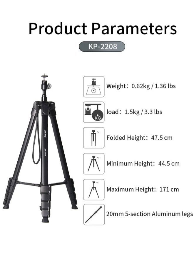 Jmary Lightweight Aluminium Tripod Stand Professional Aluminium Tripod for DSLR Camera Video & Photo Tripod stand 360-degree rotation with up-down technology (KP-2208) - Image 3