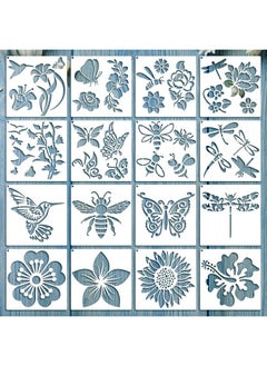 16 Pieces Flower Stencil For Painting Bee Sunflower Butterfly Spring Stencil Large Template Reusable Summer Painting Stencil And Metal Open Ring For Diy Craft On Wood Wall Home Decor(6.3 X 6.3 Inch)