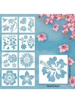 Zonon 16 Pieces Flower Stencil For Painting Bee Sunflower Butterfly Spring Stencil Large Template Reusable Summer Painting Stencil And Metal Open Ring For Diy Craft On Wood Wall Home Decor(6.3 X 6.3 Inch)  - Image 2