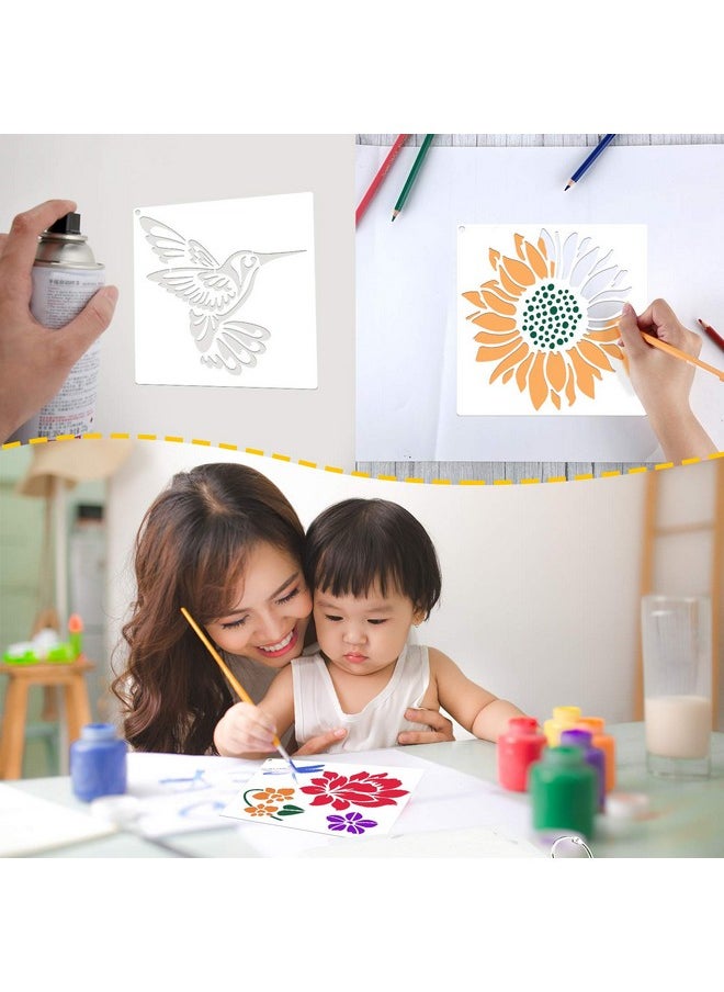 Zonon - 16 Pieces Flower Stencil For Painting Bee Sunflower Butterfly Spring Stencil Large Template Reusable Summer Painting Stencil And Metal Open Ring For Diy Craft On Wood Wall Home Decor(6.3 X 6.3 Inch) - Image 1