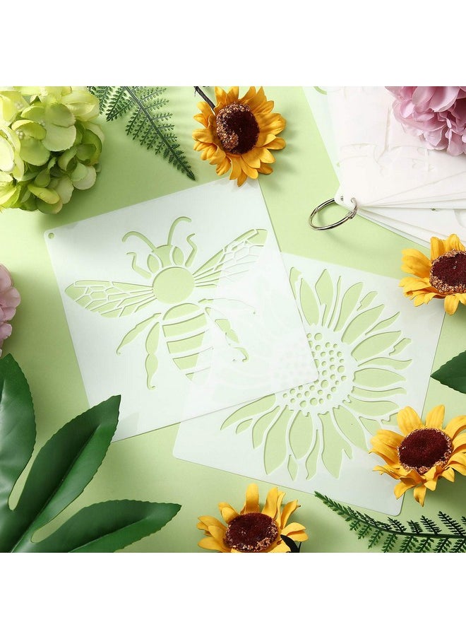 Zonon - 16 Pieces Flower Stencil For Painting Bee Sunflower Butterfly Spring Stencil Large Template Reusable Summer Painting Stencil And Metal Open Ring For Diy Craft On Wood Wall Home Decor(6.3 X 6.3 Inch) - Image 1