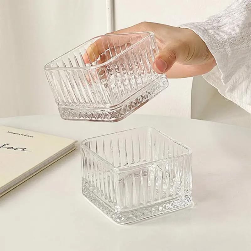 Lupro Square Glass Dessert Bowls - Pack of 6, Striped Glass Cups for Ice Cream, Yogurt, Oatmeal, Cake, Fruit Salad - Image 2