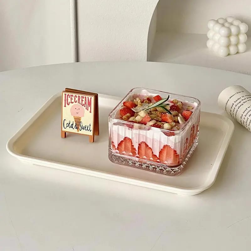 Lupro Square Glass Dessert Bowls - Pack of 6, Striped Glass Cups for Ice Cream, Yogurt, Oatmeal, Cake, Fruit Salad - Image 4