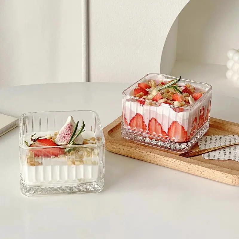 Lupro Square Glass Dessert Bowls - Pack of 6, Striped Glass Cups for Ice Cream, Yogurt, Oatmeal, Cake, Fruit Salad - Image 5