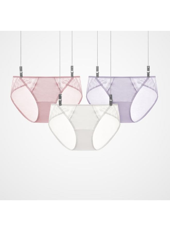 Bananain Silver Skin 303a Women's Lace Modal Breathable 10a Antibacterial Mid-waist Triangle Panties Wedding Gift 3-pack