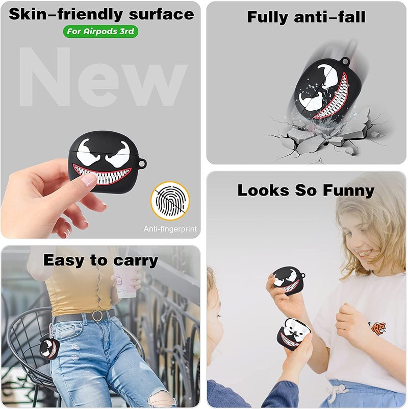 Meyaar Silicone Case for Apple Airpods 4 (2024) Cute Design for AirPods 4 with Active Noise Cancellation (ANC) with Keychain Shockproof Protective Case (Ven.on (Black)) - Image 4