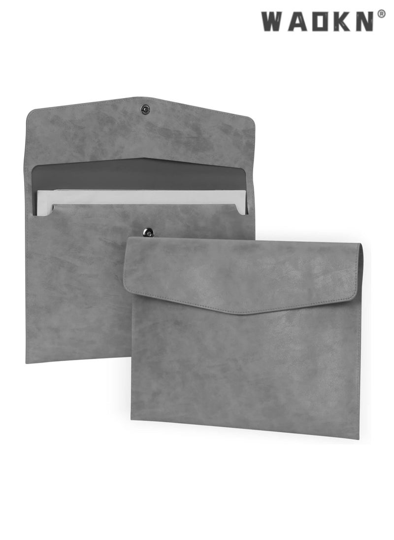 WAOKN - File Folder, PU Leather A4 Document Holder File Organizer Filing Envelope Portfolio Case Tablet Sleeve with Magnetic Snap Closure for Home School Office Stationery (Gray) - Image 1
