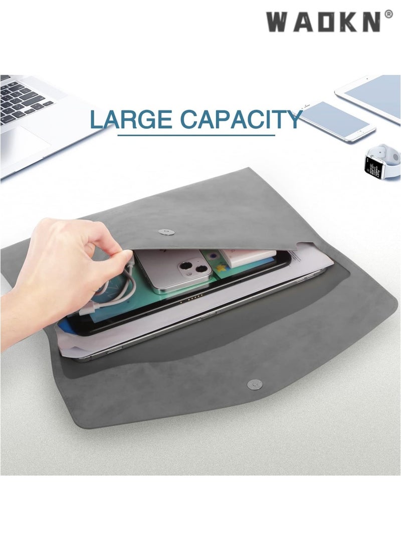WAOKN - File Folder, PU Leather A4 Document Holder File Organizer Filing Envelope Portfolio Case Tablet Sleeve with Magnetic Snap Closure for Home School Office Stationery (Gray) - Image 1