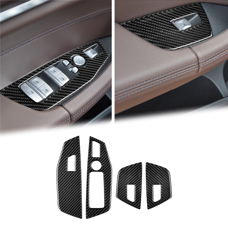 BLAKAYA Compatible with Carbon Fiber Door Window Control Panel Door Window Switch Frame Decoration Trim Cover Interior Decoration Stickers for BMW X3 G01 G08 2018 2019 2020 2021 4PCS Black - Image 2