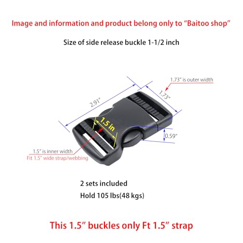 Baitoo Quick Side Release Buckles 1 1/2 inch Heavy Duty Plastic Buckle Clips 1.5" Belt Snap Buckle Clasp Backpack Buckle Replacement for Strap 1.5 inch (1.5inch(38mm)-2 Sets) - Image 2