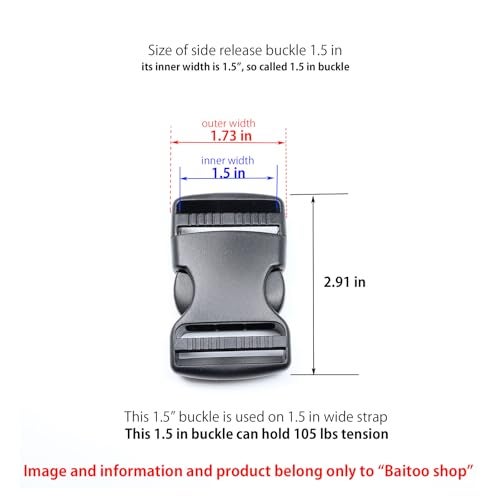 Baitoo Quick Side Release Buckles 1 1/2 inch Heavy Duty Plastic Buckle Clips 1.5" Belt Snap Buckle Clasp Backpack Buckle Replacement for Strap 1.5 inch (1.5inch(38mm)-2 Sets) - Image 3