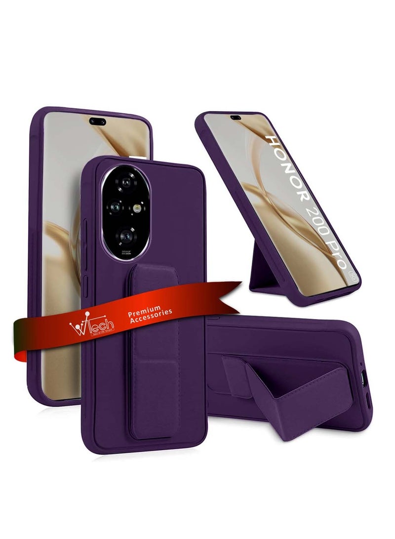 دبليو تيك Honor 200 Pro 5G 2024 قبضة يد قابلة للطي بمسند مغناطيسي وحزام للمعصم وقبضة إصبع مع غطاء علبة حديد مدمج باللون الأرجواني الباذنجاني - Image 1