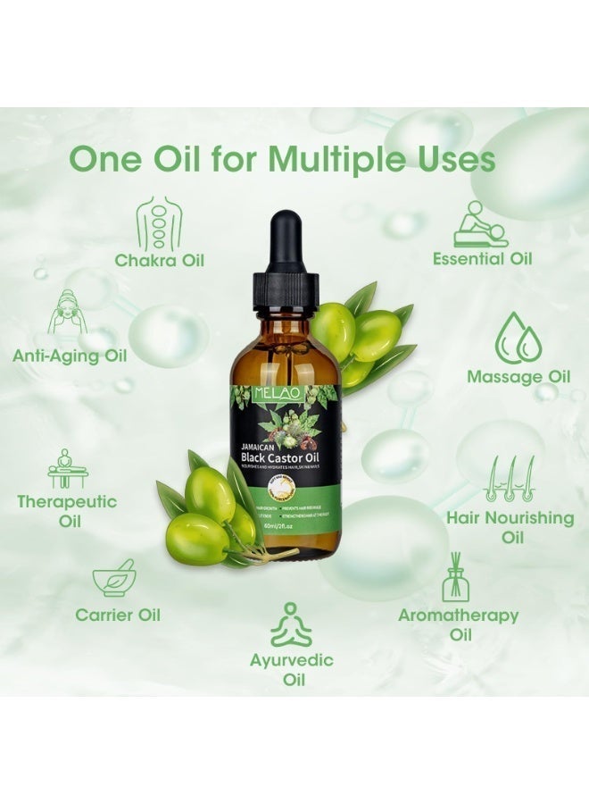 ميلاو زيت الخروع الأسود الجامايكي، 2 أونصة سائلة في زجاجة عضوية معصورة على البارد، زيت خروع عضوي نقي 100% للمعصورة على البارد مناسب لنمو الشعر والرموش والحواجب، يرمم فروة الرأس، البشرة والأظافر (60 مل) - Image 2