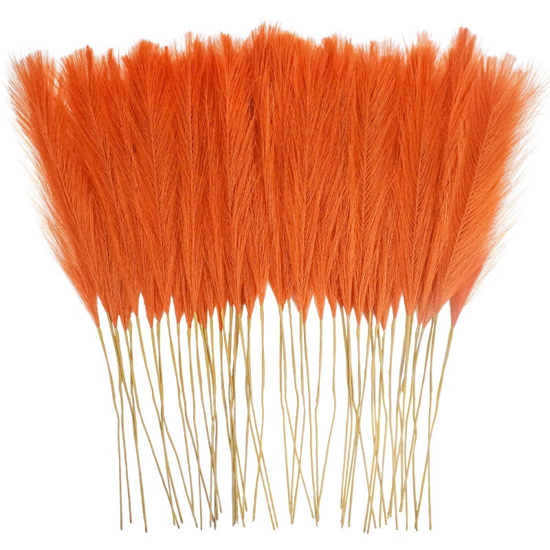 obbsie 50pcs Burnt Orange Faux Pampas Grass Decor, 21.6" Short Artificial Fall Pompous Grass Floral Fake Orange Pompas Grass Branches Vase Filler Flower Arrangement for Home Wedding Fall Decor - Image 1