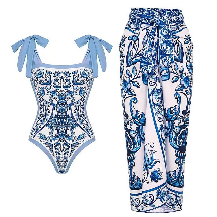 Fashion Bikini One-Piece Swimsuit Women'S Wrap Skirt Suit Beach Skirt Gather Conservative Belly Cover - Image 2