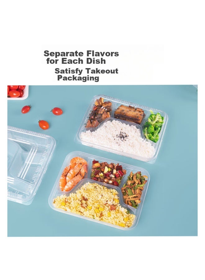 Yata Wutian Disposable Food Containers, 4 Compartments, 1000 Model, 100 Sets, With Lids, Plastic Takeout Boxes, Thickened, Transparent Packaging Boxes - Image 2
