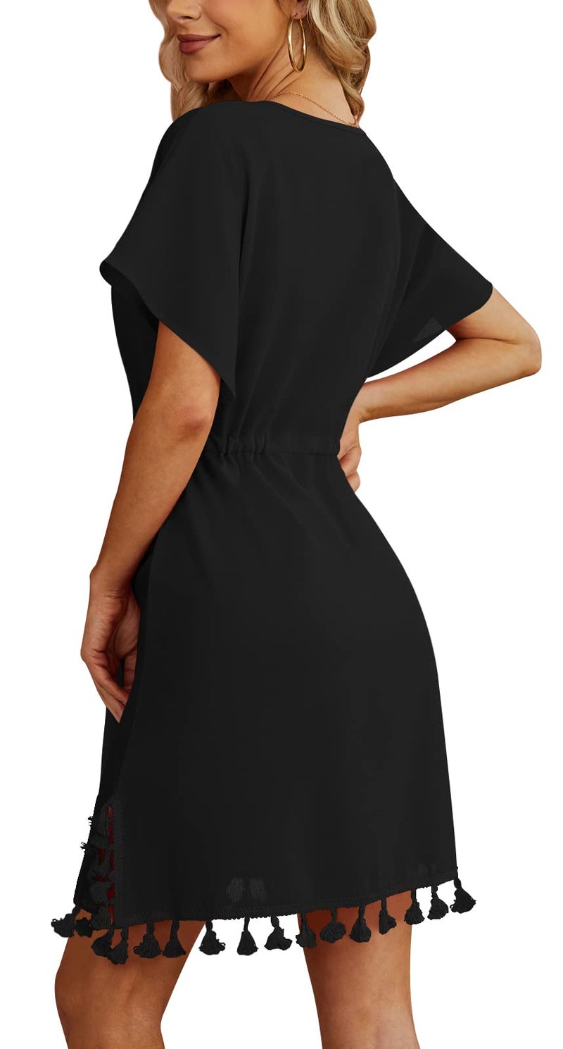 Yincro Women Swimsuit Coverup 2025 Bathing Suit Cover Ups for Swimwear Bikini Beach Dress (Black Tassel, L) - Image 3