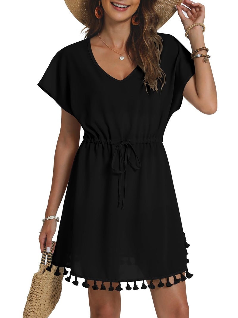Yincro Women Swimsuit Coverup 2025 Bathing Suit Cover Ups for Swimwear Bikini Beach Dress (Black Tassel, L) - Image 5