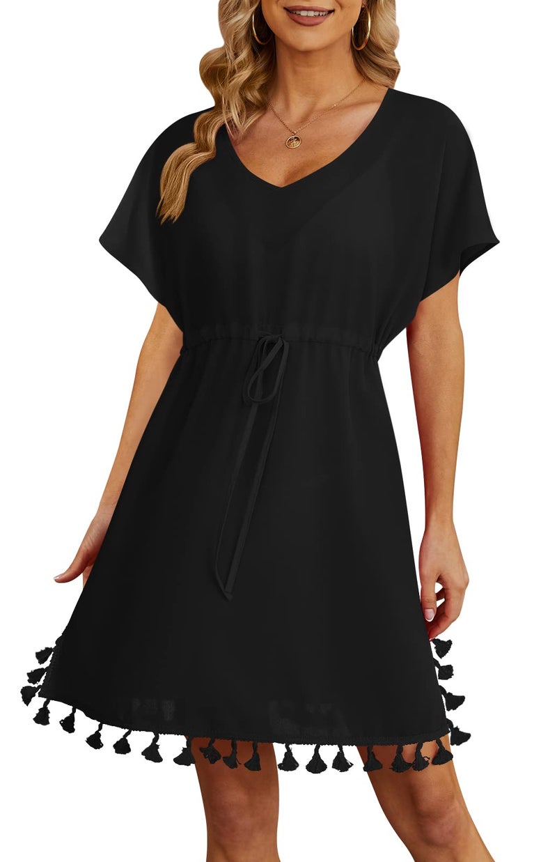 Yincro Women Swimsuit Coverup 2025 Bathing Suit Cover Ups for Swimwear Bikini Beach Dress (Black Tassel, L) - Image 2