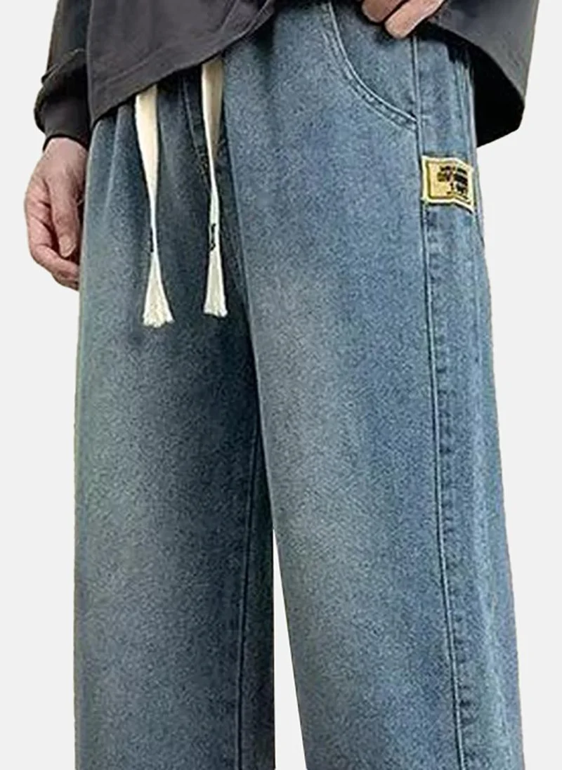 YUNIQEE Blue Solid Mid Rise Relaxed Straight Jeans