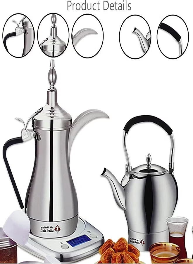 غالف دالا ماكينة تحضير القهوة والشاي العربية الكهربائية من الخليج مع الزجاج والاكسسوارات 1 لتر 1000 واط ضمان سنتين دلة صنع 1 1000 واط فضي - Image 3