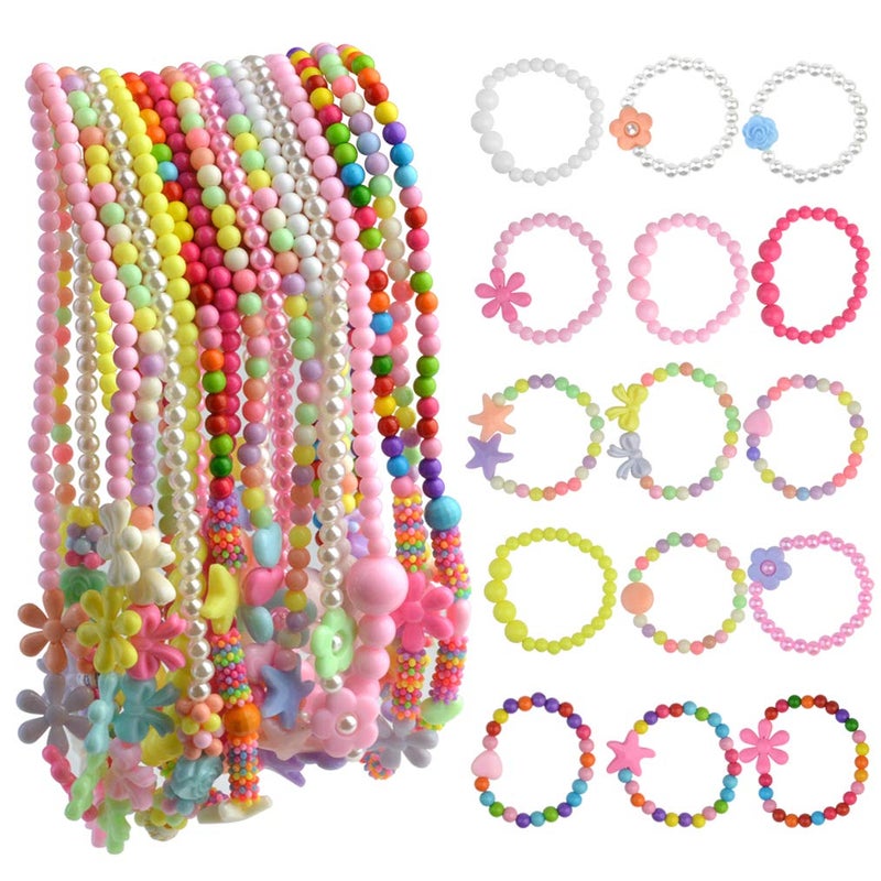 obmwang 30Pcs Princess Necklace Bracelet Set Teenager Costume Jewelry Play Jewelry for Women Dress Up Pretend Play Party Favors - Image 2