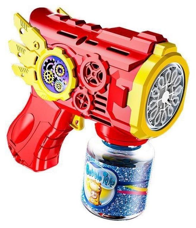 Bubble Gun For Kids, Bubble Machine with 80 ml Bubble Solution, Lights, Toy for Outdoor Gift for Kid (Red) - Image 1