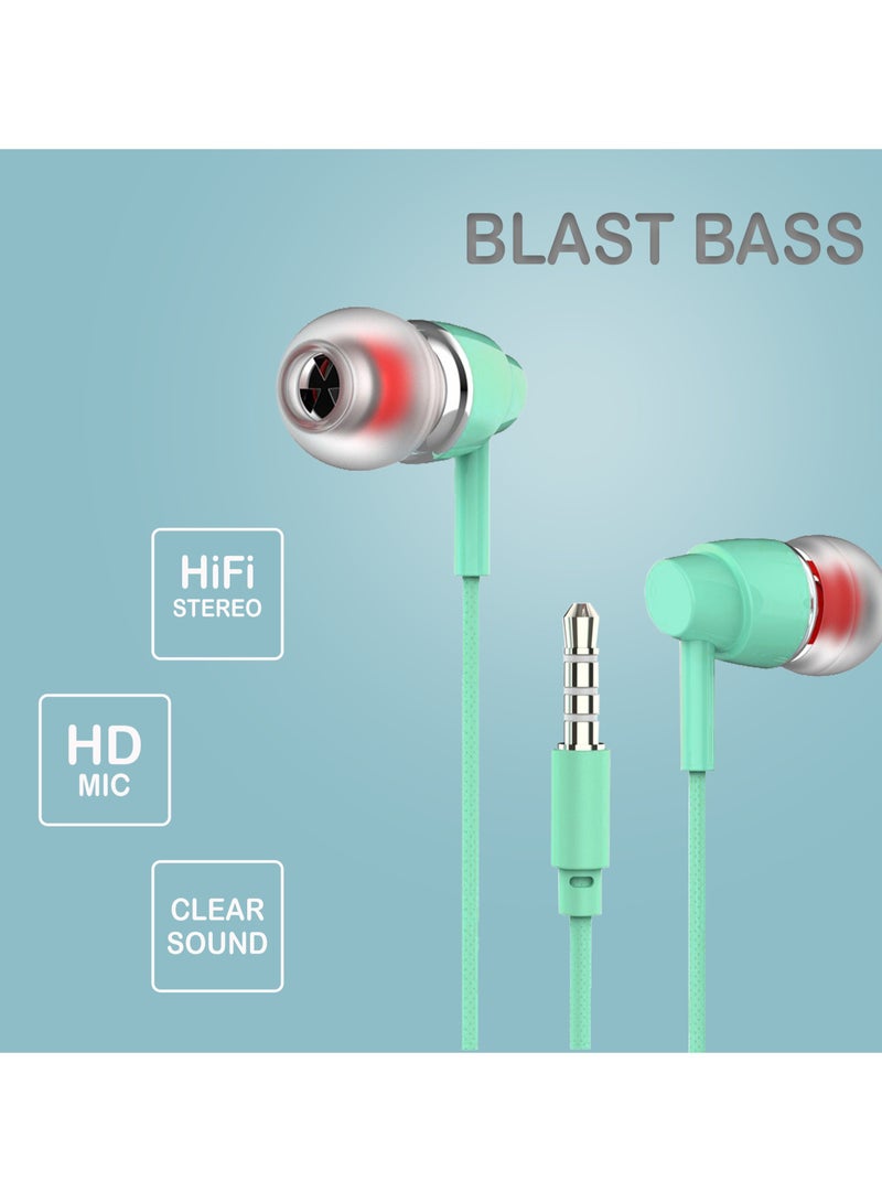 Blast Bass Classic Wired Earphones With Mic Volume Control Passive Noise Cancelling Earphones With Jack And Built In Woofer Best Sound Compatible With Smartphones And Laptops Green - Image 3