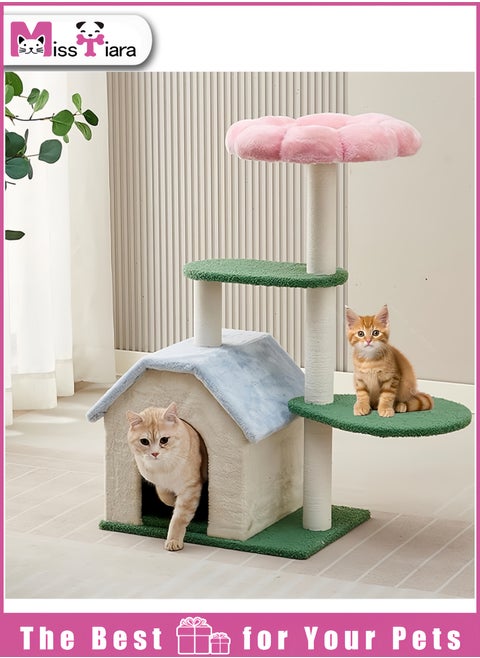 Cat Tree Tower, Cat Condo, Cat Scratching Post , with 12mm Thick Wood Pink Flower , Cat Activity Centre with Scratching Post Cat beds Cat climbing Tree For All Seasons