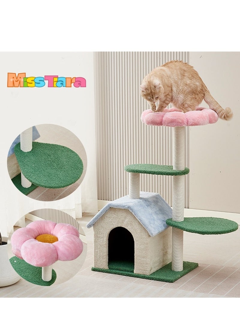 MissTiara - Cat Tree Tower, Cat Condo, Cat Scratching Post , with 12mm Thick Wood Pink Flower , Cat Activity Centre with Scratching Post Cat beds Cat climbing Tree For All Seasons - Image 1