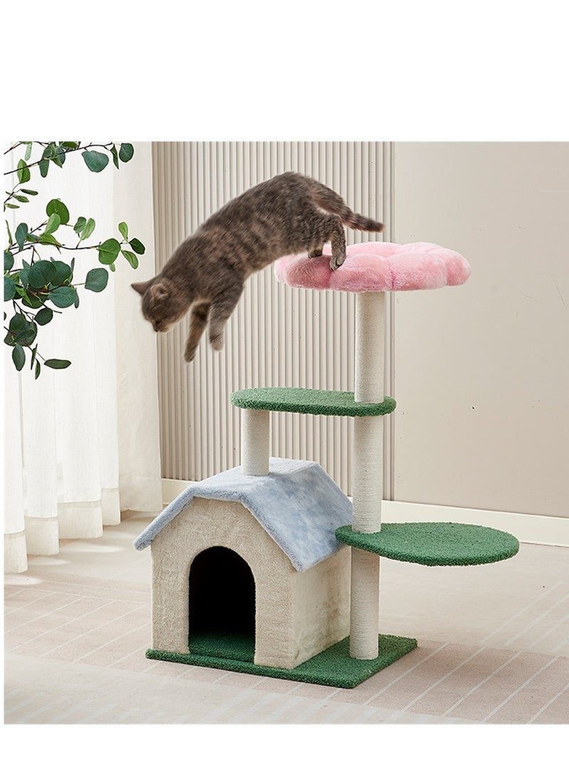 MissTiara - Cat Tree Tower, Cat Condo, Cat Scratching Post , with 12mm Thick Wood Pink Flower , Cat Activity Centre with Scratching Post Cat beds Cat climbing Tree For All Seasons - Image 1