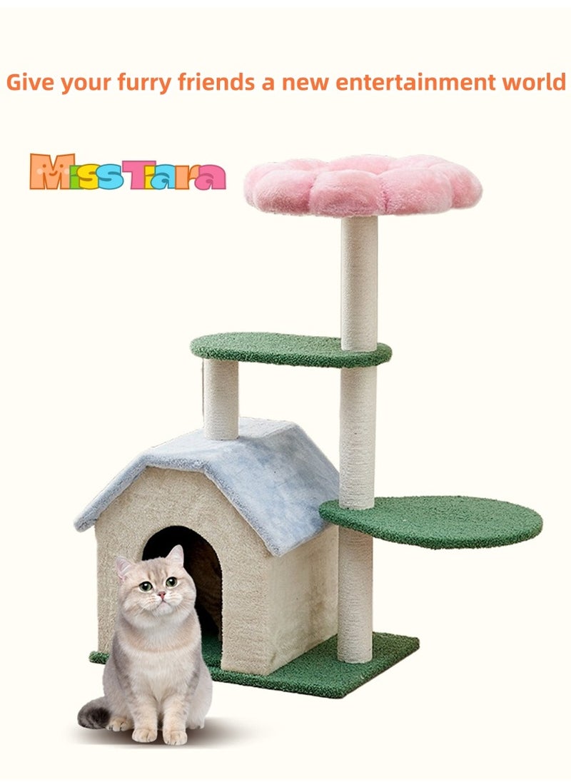 MissTiara - Cat Tree Tower, Cat Condo, Cat Scratching Post , with 12mm Thick Wood Pink Flower , Cat Activity Centre with Scratching Post Cat beds Cat climbing Tree For All Seasons - Image 1