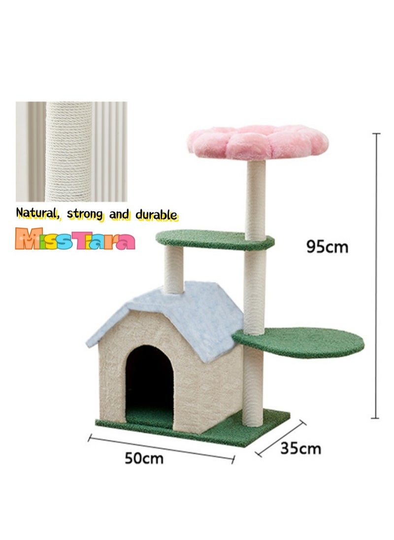 MissTiara - Cat Tree Tower, Cat Condo, Cat Scratching Post , with 12mm Thick Wood Pink Flower , Cat Activity Centre with Scratching Post Cat beds Cat climbing Tree For All Seasons - Image 1