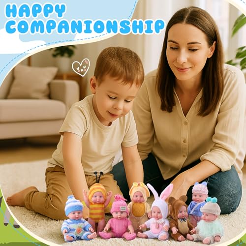 Halloscume 7 Inch Mini Baby Mini Reborn Doll Vinyl Full Body Lifelike Dolls Baby with Weighted Cloth Reborn Gift Set for Kids Gifts for Christmas Kids7 InchAnimal8 Pcs - Image 5