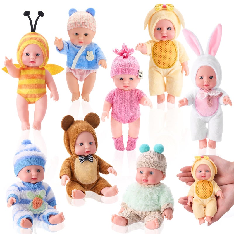 Halloscume 7 Inch Mini Baby Mini Reborn Doll Vinyl Full Body Lifelike Dolls Baby with Weighted Cloth Reborn Gift Set for Kids Gifts for Christmas Kids7 InchAnimal8 Pcs - Image 3