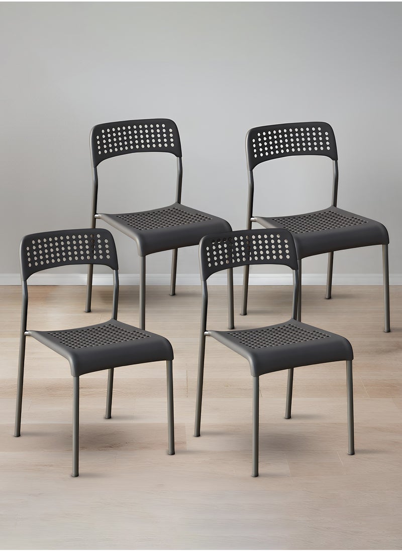 Taimi Set of 4 Dining Chair with Plastic Seat and Metal Legs, Stackable and Easy to Store, Multi-Use Chair for Living Room, Kitchen, Bedroom, Garden, Patio, and Balcony - Black  - Image 1