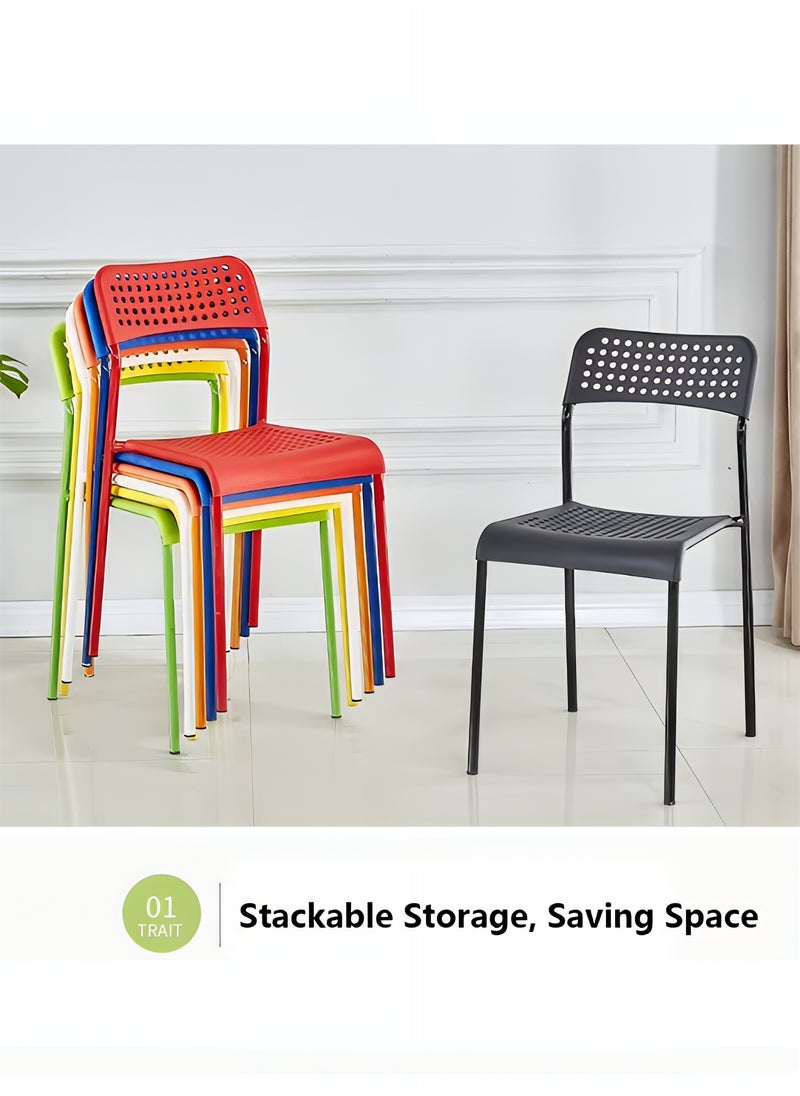 Taimi Set of 4 Dining Chair with Plastic Seat and Metal Legs, Stackable and Easy to Store, Multi-Use Chair for Living Room, Kitchen, Bedroom, Garden, Patio, and Balcony - Black  - Image 5