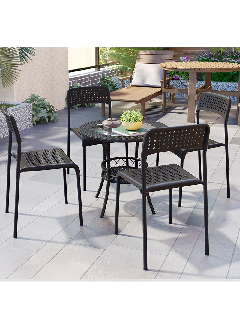 Taimi Set of 4 Dining Chair with Plastic Seat and Metal Legs, Stackable and Easy to Store, Multi-Use Chair for Living Room, Kitchen, Bedroom, Garden, Patio, and Balcony - Black  - Image 3