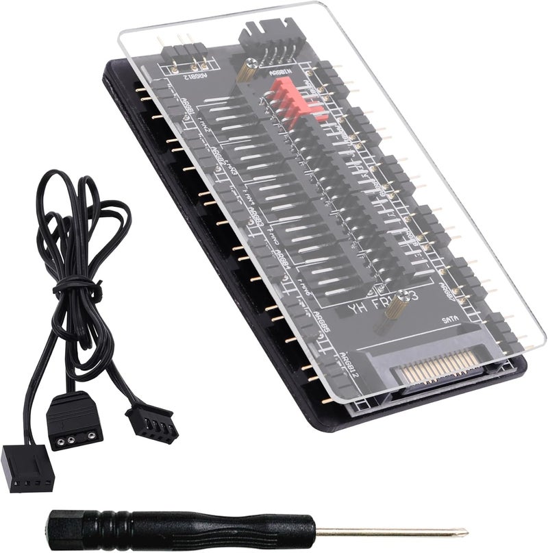 Verilux ® ARGB and PWM Fan HUB, 10 Ports for Addressable RGB Lighting, 1 to 6 Multi Way backplane Splitter 5V/3PIN Case Fan Hub Adapter, 3-Pin PC PWM Fan Hub CPU Cooling HUB Controller Fan Hub Splitter - Image 1