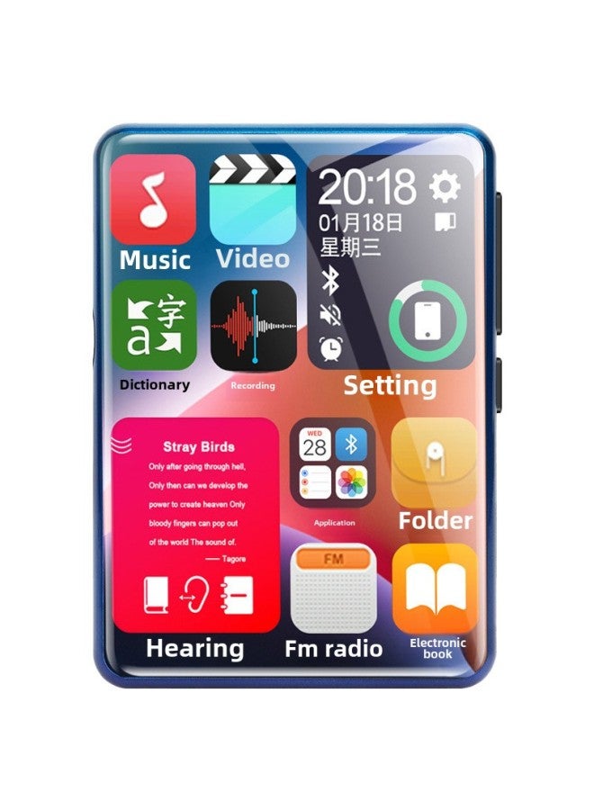 2.4-inch Full Screen Bluetooth Mp3 Music Player Portable Touch Screen Mini Mp4 Player For Students Small Size Lightweight-Body Color:2.4 Inch M8 Touch Version/Blue/Bluetooth/Interface-Memory Capacity:4GB  - Image 1