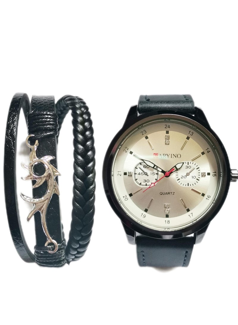 CARYINO Men's Watch with Set of High-end Leather Bracelets  - Image 1