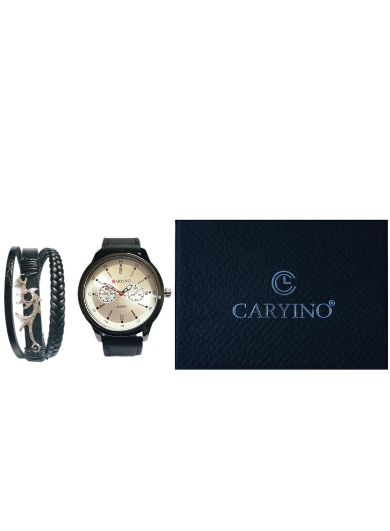 CARYINO Men's Watch with Set of High-end Leather Bracelets  - Image 5